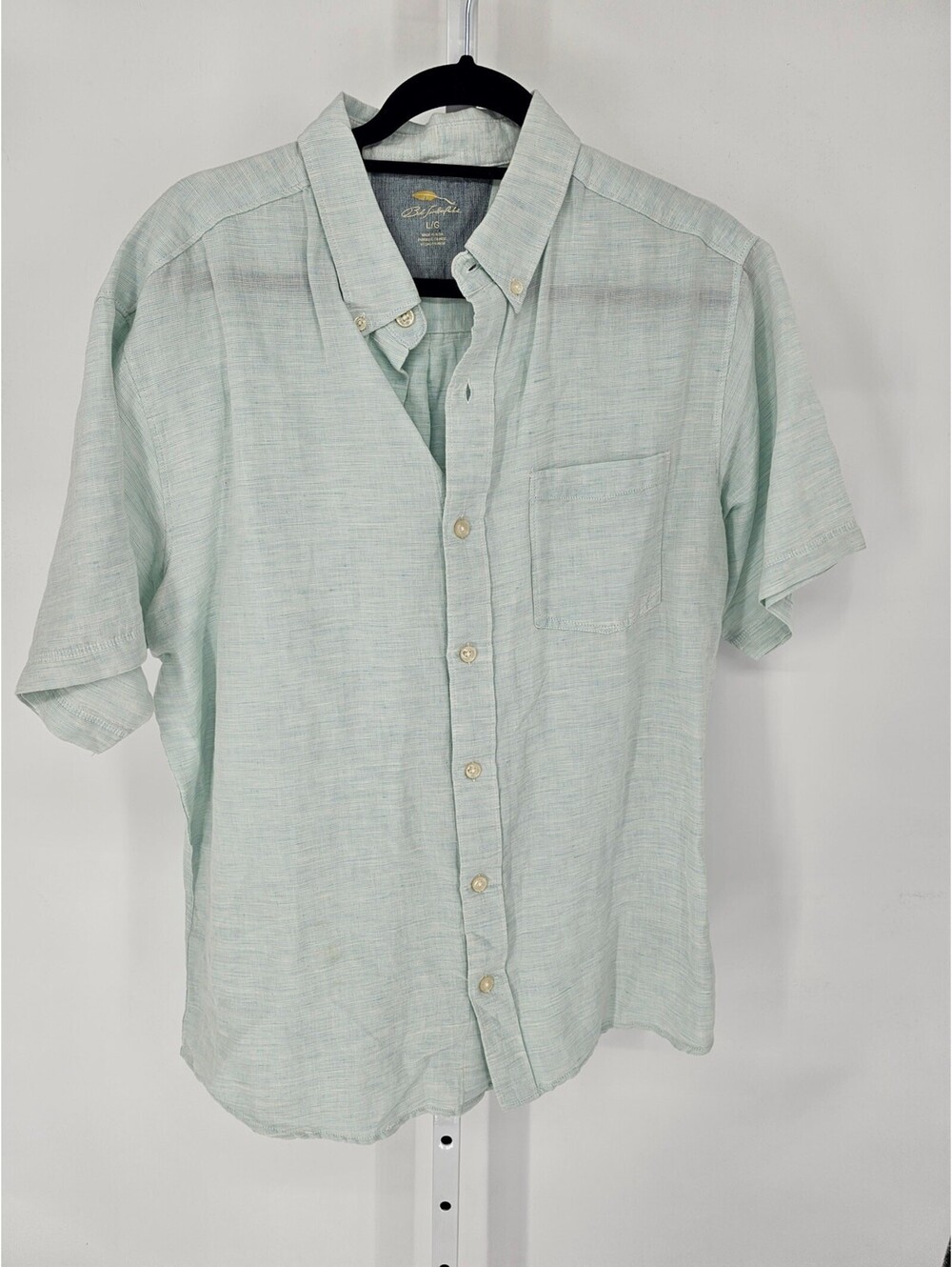 Bob Timberlake Mens Sz L Short Sleeve Linen Blend Button Up Shirt Light Blue